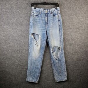 American Eagle Curvy Mom Jean Women's 6 Destroyed Stone Wash High Rise